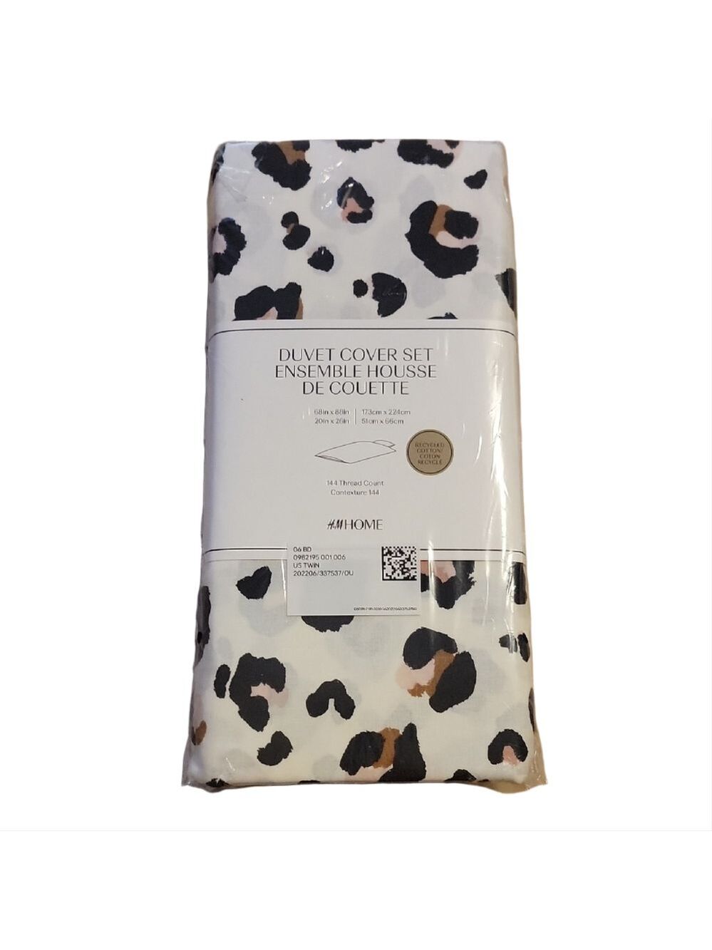H&M Black Brown White Leopard Print Duvet Cover & Pillowcase TWIN Size Set NIP